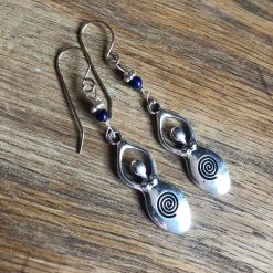 Stunning lg spiral goddess earrings with lapis beads. Unique ear wires (stainless hypoallergenic) 1 Stunning lg spiral goddess earrings with lapis beads. Unique ear wires (stainless hypoallergenic) 1