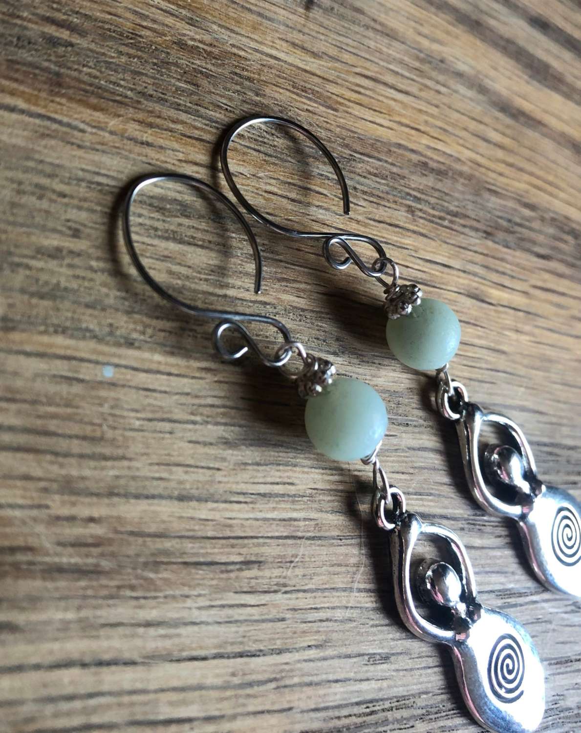 Stunning lg spiral goddess earrings with amazonite (2). Unique ear wires (stainless hypoallergenic) Stunning lg spiral goddess earrings with amazonite (2). Unique ear wires (stainless hypoallergenic)