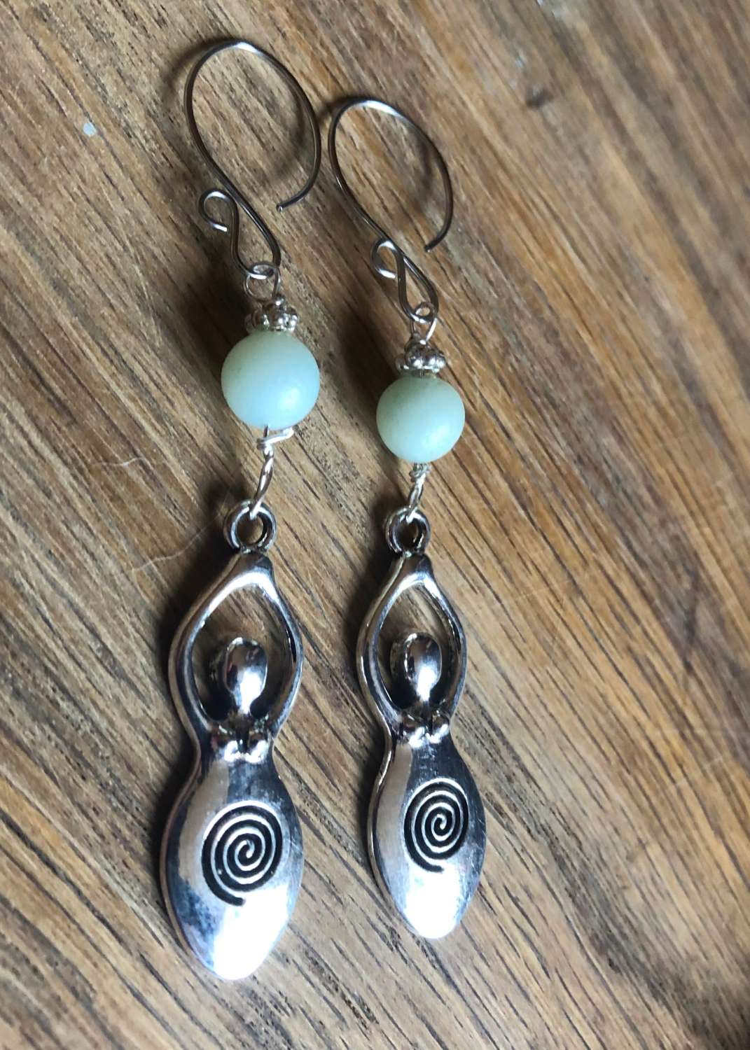 Stunning lg spiral goddess earrings with amazonite (2). Unique ear wires (stainless hypoallergenic) Stunning lg spiral goddess earrings with amazonite (2). Unique ear wires (stainless hypoallergenic)