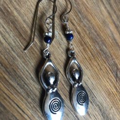 Stunning lg spiral goddess earrings with lapis beads. Unique ear wires (stainless hypoallergenic)