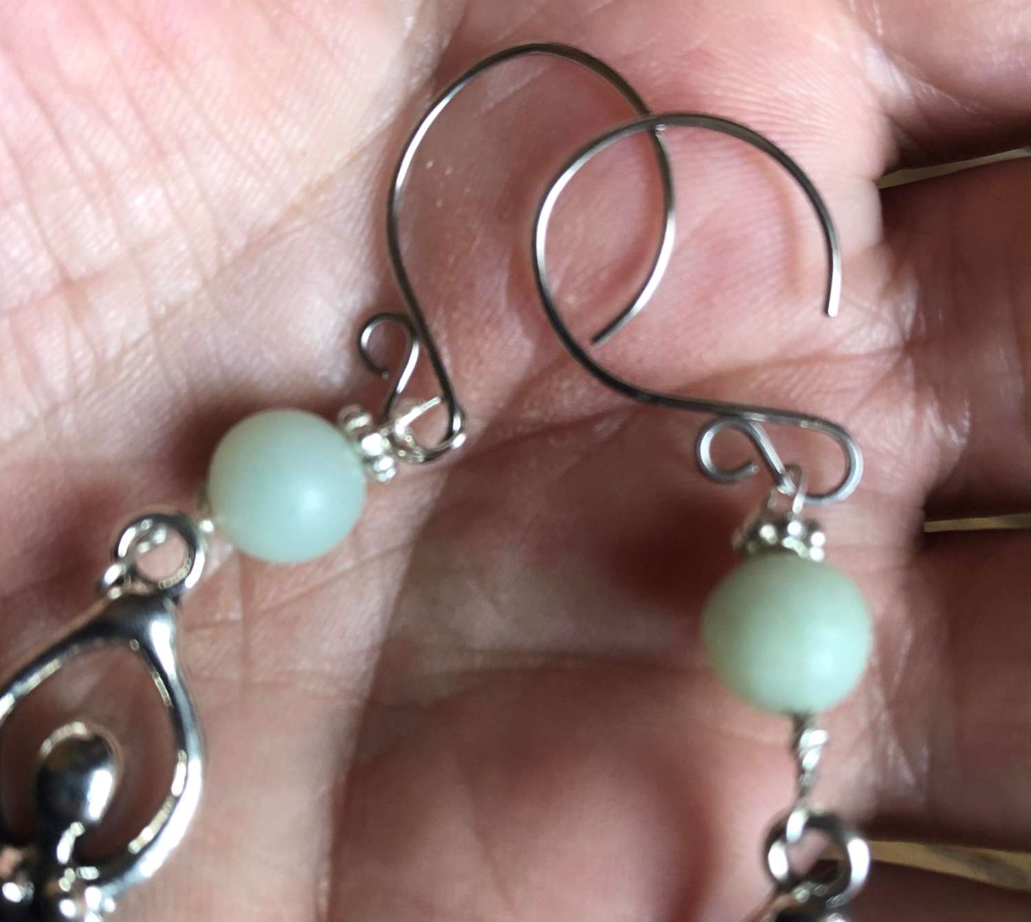 Stunning lg spiral goddess earrings with amazonite (2). Unique ear wires (stainless hypoallergenic) Stunning lg spiral goddess earrings with amazonite (2). Unique ear wires (stainless hypoallergenic)
