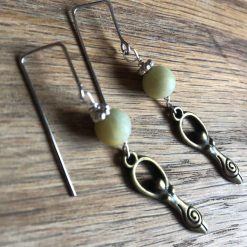 Bronze spiral goddess earrings with amazonite. Unique ear wires (stainless hypoallergenic) 5