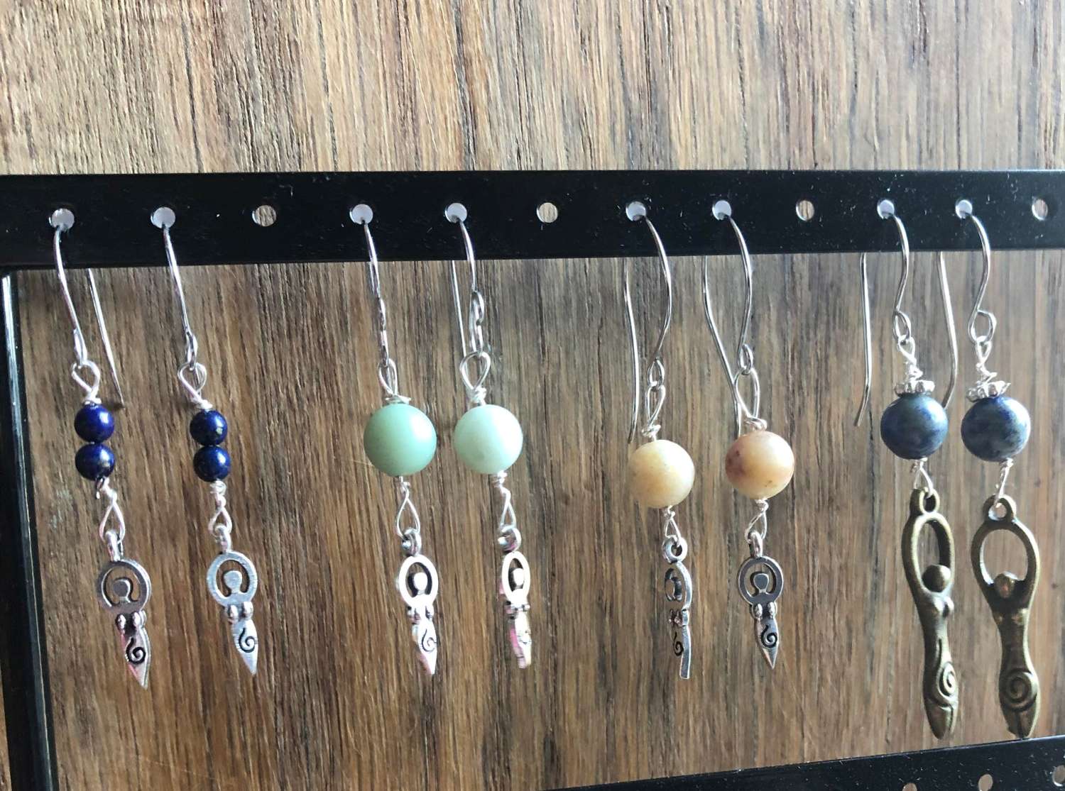 Bronze spiral goddess earrings with sodalite and hand crafted ear wires (stainless hypoallergenic) Bronze spiral goddess earrings with sodalite and hand crafted ear wires (stainless hypoallergenic)