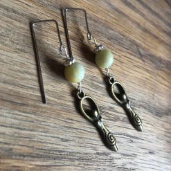 Bronze spiral goddess earrings with amazonite. Unique ear wires (stainless hypoallergenic)