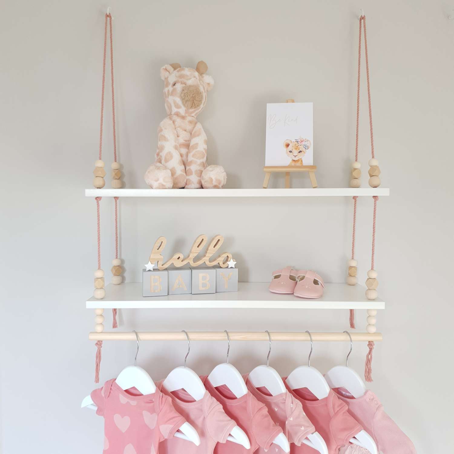2 Tier Nursery Shelf with Clothes Rail, White Shelf with Rail, Girl’s Nursery, Baby Girl, Pink Nursery, Blush Pink, Nursery Shelves, Kid's Shelf, Double Swing Rope Shelf, Hanging Shelf, Nordic Style Hanging Shelf, Swing Shelf, Baby Clothes Rail, Boho Nursery Decor, Nursery White Shelf, Bedroom Shelf, 60cm White 2 Tier 2 Tier Nursery Shelf with Clothes Rail, White Shelf with Rail, Girl’s Nursery, Baby Girl, Pink Nursery, Blush Pink, Nursery Shelves, Kid's Shelf, Double Swing Rope Shelf, Hanging Shelf, Nordic Style Hanging Shelf, Swing Shelf, Baby Clothes Rail, Boho Nursery Decor, Nursery White Shelf, Bedroom Shelf, 60cm White 2 Tier