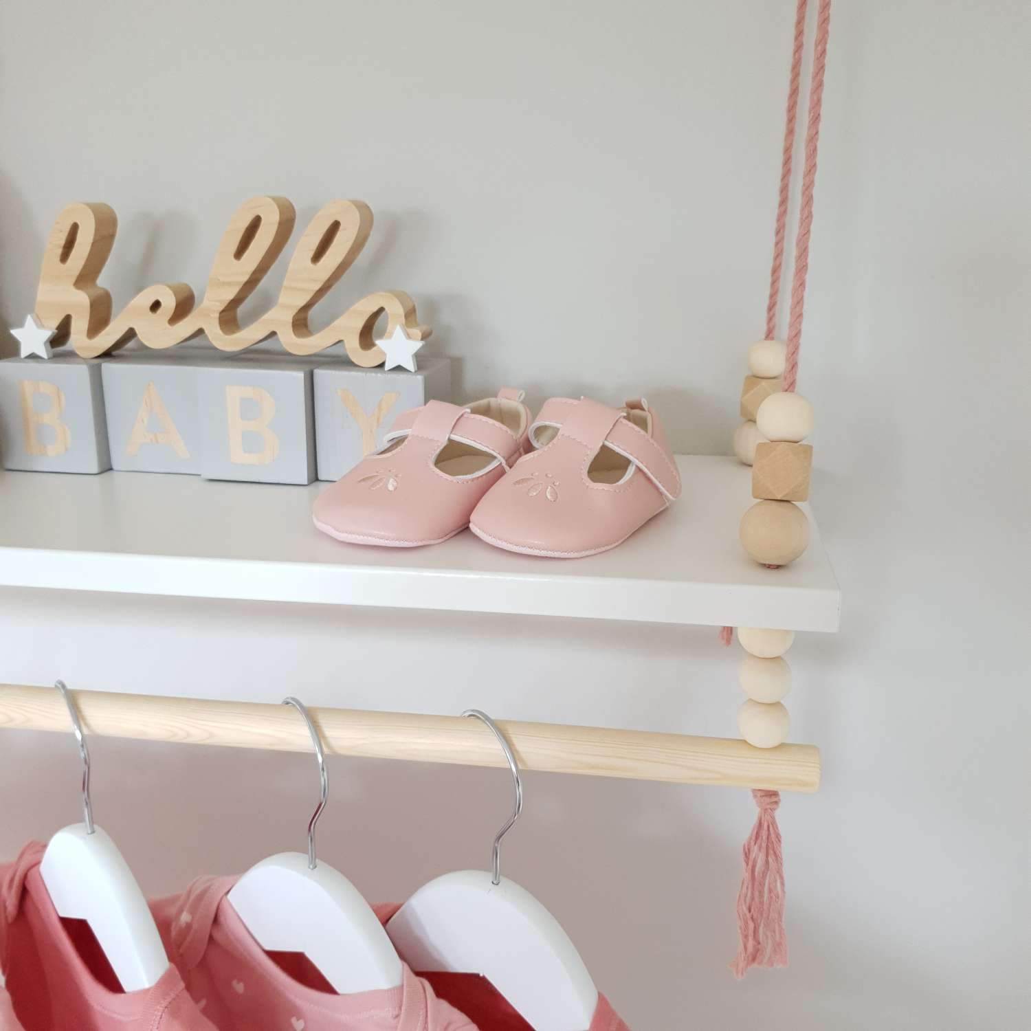 Nursery Shelf with Clothes Rail, White Shelf with Rail, Girl's Nursery, Baby Girl, Pink Nursery, Blush Pink, Kid's Shelf, Swing Rope Shelf, Hanging Shelf, Nordic Style Hanging Shelf, Swing Shelf, Baby Clothes Rail, Boho Nursery Decor, Nursery White Shelf, Bedroom Shelf, 60cm White Nursery Shelf with Clothes Rail, White Shelf with Rail, Girl's Nursery, Baby Girl, Pink Nursery, Blush Pink, Kid's Shelf, Swing Rope Shelf, Hanging Shelf, Nordic Style Hanging Shelf, Swing Shelf, Baby Clothes Rail, Boho Nursery Decor, Nursery White Shelf, Bedroom Shelf, 60cm White