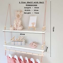2 Tier Nursery Shelf with Clothes Rail, White Shelf with Rail, Girl’s Nursery, Baby Girl, Pink Nursery, Blush Pink, Nursery Shelves, Kid's Shelf, Double Swing Rope Shelf, Hanging Shelf, Nordic Style Hanging Shelf, Swing Shelf, Baby Clothes Rail, Boho Nursery Decor, Nursery White Shelf, Bedroom Shelf, 60cm White 2 Tier 3 2 Tier Nursery Shelf with Clothes Rail, White Shelf with Rail, Girl’s Nursery, Baby Girl, Pink Nursery, Blush Pink, Nursery Shelves, Kid's Shelf, Double Swing Rope Shelf, Hanging Shelf, Nordic Style Hanging Shelf, Swing Shelf, Baby Clothes Rail, Boho Nursery Decor, Nursery White Shelf, Bedroom Shelf, 60cm White 2 Tier 3