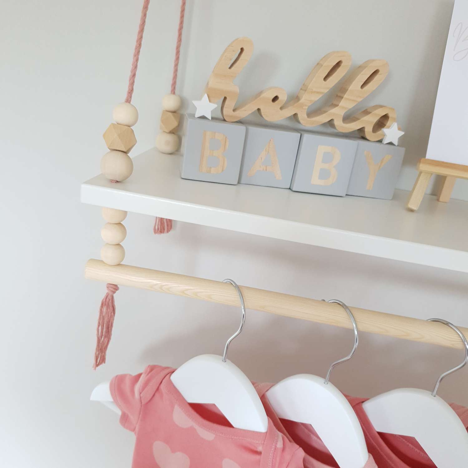 Nursery Shelf with Clothes Rail, White Shelf with Rail, Girl's Nursery, Baby Girl, Pink Nursery, Blush Pink, Kid's Shelf, Swing Rope Shelf, Hanging Shelf, Nordic Style Hanging Shelf, Swing Shelf, Baby Clothes Rail, Boho Nursery Decor, Nursery White Shelf, Bedroom Shelf, 60cm White Nursery Shelf with Clothes Rail, White Shelf with Rail, Girl's Nursery, Baby Girl, Pink Nursery, Blush Pink, Kid's Shelf, Swing Rope Shelf, Hanging Shelf, Nordic Style Hanging Shelf, Swing Shelf, Baby Clothes Rail, Boho Nursery Decor, Nursery White Shelf, Bedroom Shelf, 60cm White
