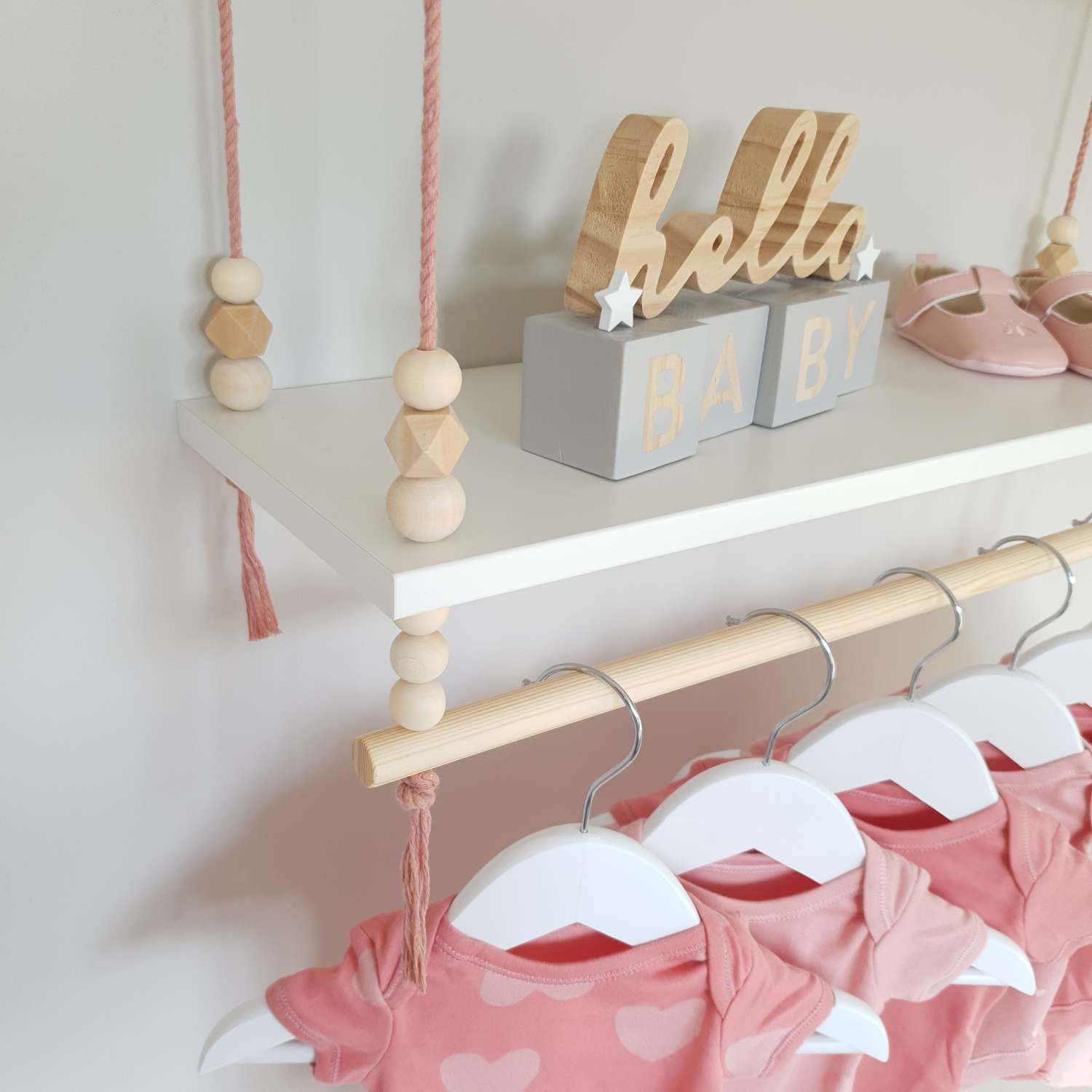 2 Tier Nursery Shelf with Clothes Rail, White Shelf with Rail, Girl’s Nursery, Baby Girl, Pink Nursery, Blush Pink, Nursery Shelves, Kid's Shelf, Double Swing Rope Shelf, Hanging Shelf, Nordic Style Hanging Shelf, Swing Shelf, Baby Clothes Rail, Boho Nursery Decor, Nursery White Shelf, Bedroom Shelf, 60cm White 2 Tier 2 Tier Nursery Shelf with Clothes Rail, White Shelf with Rail, Girl’s Nursery, Baby Girl, Pink Nursery, Blush Pink, Nursery Shelves, Kid's Shelf, Double Swing Rope Shelf, Hanging Shelf, Nordic Style Hanging Shelf, Swing Shelf, Baby Clothes Rail, Boho Nursery Decor, Nursery White Shelf, Bedroom Shelf, 60cm White 2 Tier