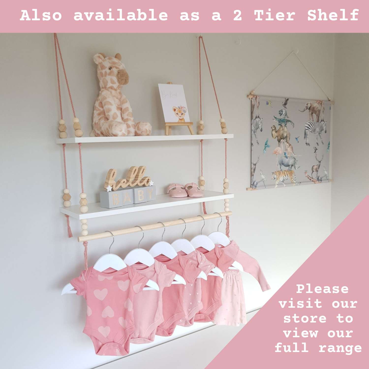 Nursery Shelf with Clothes Rail, White Shelf with Rail, Girl's Nursery, Baby Girl, Pink Nursery, Blush Pink, Kid's Shelf, Swing Rope Shelf, Hanging Shelf, Nordic Style Hanging Shelf, Swing Shelf, Baby Clothes Rail, Boho Nursery Decor, Nursery White Shelf, Bedroom Shelf, 60cm White Nursery Shelf with Clothes Rail, White Shelf with Rail, Girl's Nursery, Baby Girl, Pink Nursery, Blush Pink, Kid's Shelf, Swing Rope Shelf, Hanging Shelf, Nordic Style Hanging Shelf, Swing Shelf, Baby Clothes Rail, Boho Nursery Decor, Nursery White Shelf, Bedroom Shelf, 60cm White