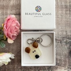 Dog keyring, animal lover gift, gift for her, gift for mum, thinking of you, letterbox hug, Fused Glass, sentimental keepsake