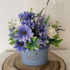 Blue & White faux floral box arrangement