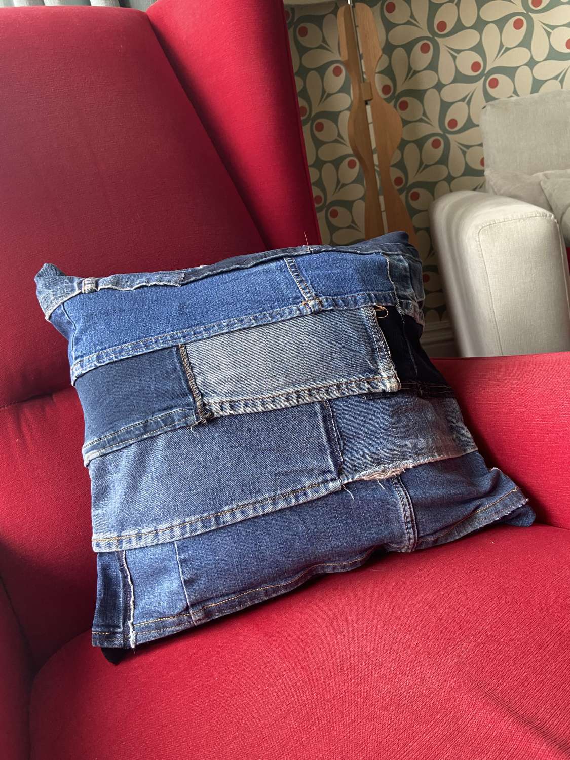 Upcycled denim cushion bottoms of jean legs MadeMe