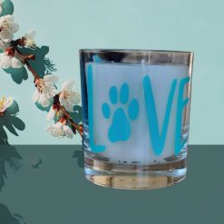 Scented Candle Glass Container 30cl Rock Salt and Driftwood Love Paw Aqua Blue Design