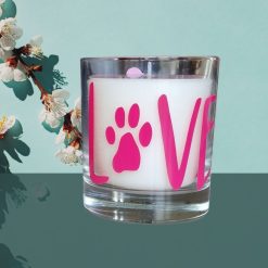 Scented Candle Glass Container 30cl Rock Salt and Driftwood Love Paw Aqua Blue Design
