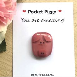 Pocket piggy, pig card, pig lover gift, cute animal gift, thinking of you, gift for her, letterbox hug, Fused Glass, I miss you, sentimental keepsake