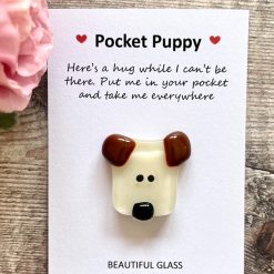 Pocket Puppy, cute dog lover gift, thinking of you, letterbox hug, Fused Glass, I miss you, Happy Birthday, sentimental keepsake