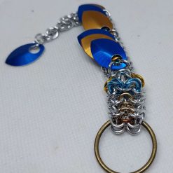 Blue and Gold Scalemail Dragon Keyring in Chainmaille Weave
