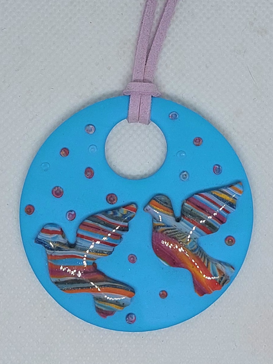 Doves In Flight Polymer Clay Pendant Doves In Flight Polymer Clay Pendant
