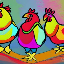 Colourful abstract three chickens print