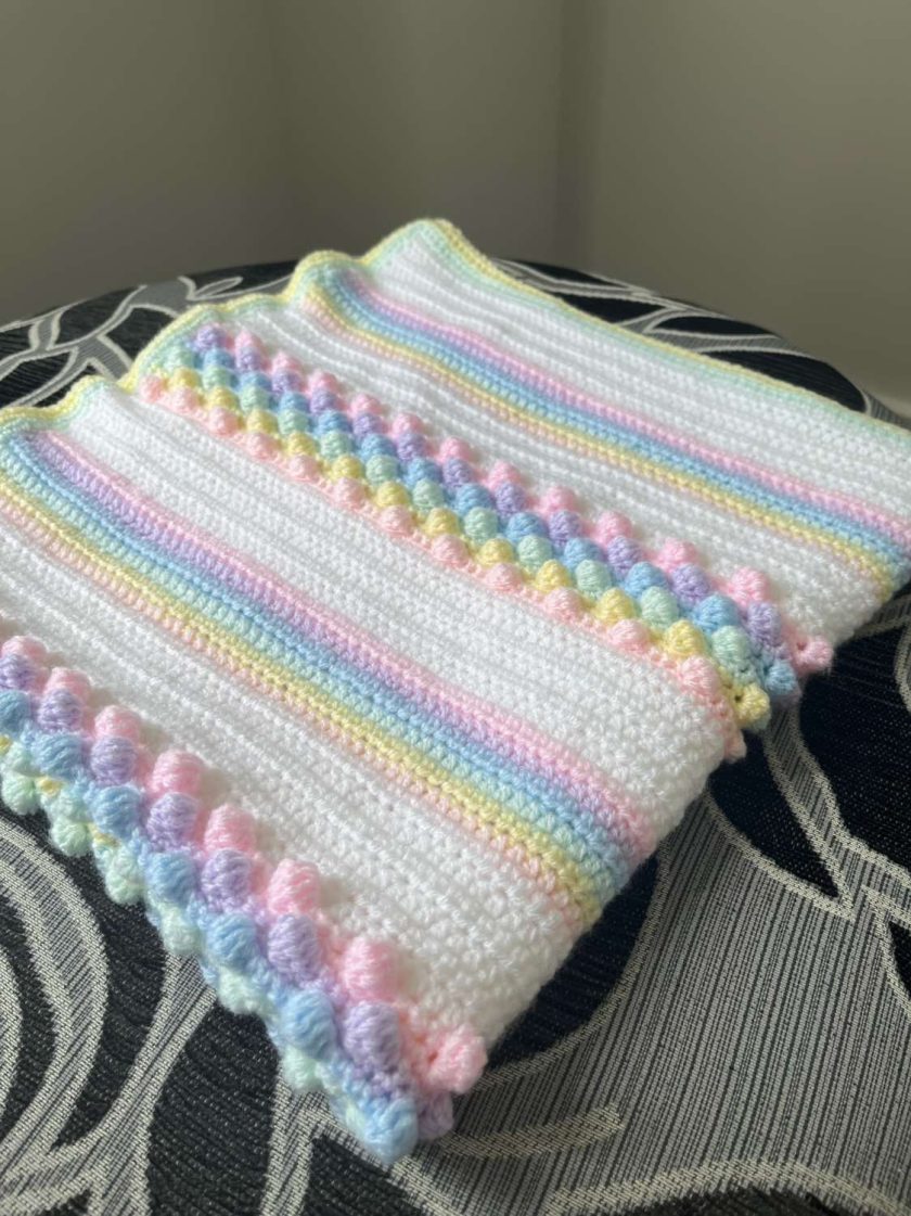Rainbow bobble stitch crocheted baby blanket MadeMe