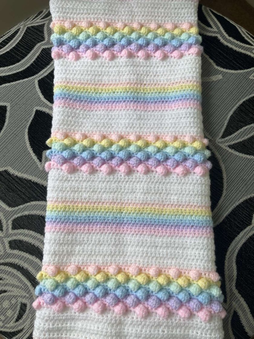 Rainbow bobble stitch crocheted baby blanket MadeMe