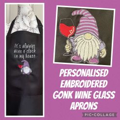 Personalised Embroidered Gonk With Wine Glass Aprons