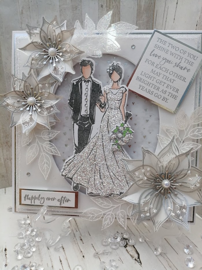 Luxury Handmade Wedding Card - White & Silver, Bride & Groom with sentiment ' The Two of you shine with the love you share.... (see picture) Luxury Handmade Wedding Card - White & Silver, Bride & Groom with sentiment ' The Two of you shine with the love you share.... (see picture)