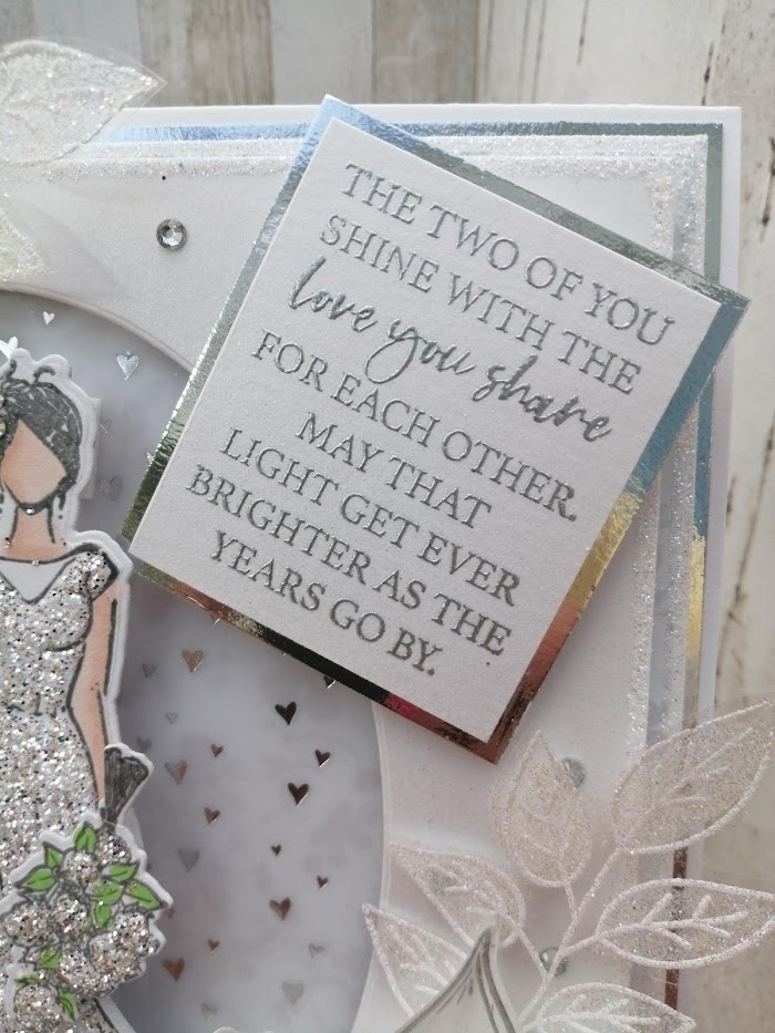 Luxury Handmade Wedding Card - White & Silver, Bride & Groom with sentiment ' The Two of you shine with the love you share.... (see picture) Luxury Handmade Wedding Card - White & Silver, Bride & Groom with sentiment ' The Two of you shine with the love you share.... (see picture)