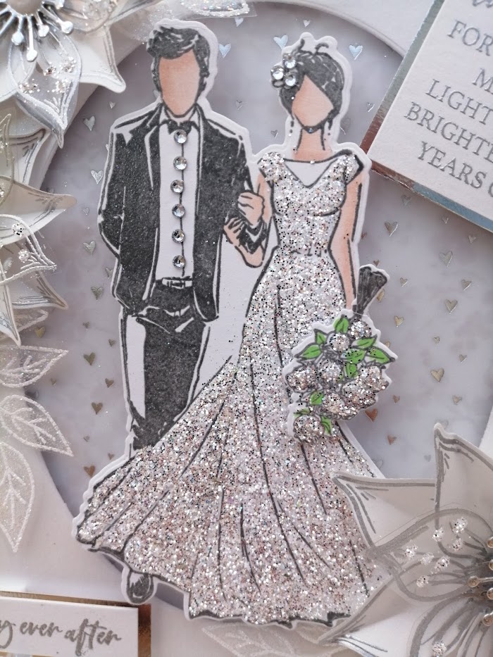 Luxury Handmade Wedding Card - White & Silver, Bride & Groom with sentiment ' The Two of you shine with the love you share.... (see picture) Luxury Handmade Wedding Card - White & Silver, Bride & Groom with sentiment ' The Two of you shine with the love you share.... (see picture)
