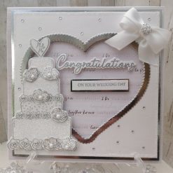 Luxury Handmade Wedding Card - White & Silver, Mr & Mr - Wedding Cake Heart - Congratulations on your Wedding Day