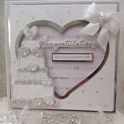 Luxury Handmade Wedding Card - White & Silver, Mrs & Mrs, Wedding Cake Heart - Congratulations on your Wedding Day