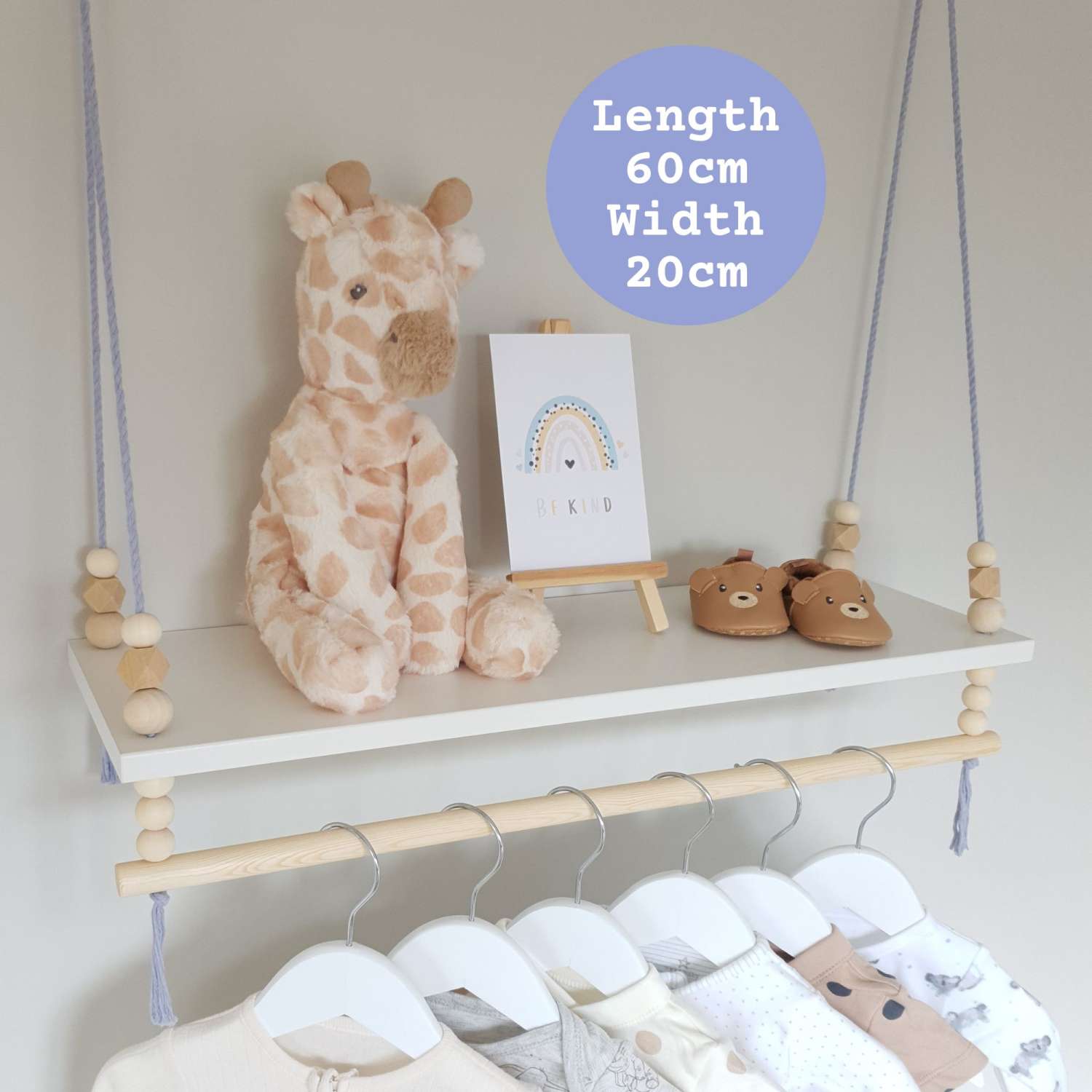 Nursery Shelf with Clothes Rail, White Shelf with Rail, Boy's Nursery, Baby Boy, Violet Blue Nursery, Kid's Shelf, Swing Rope Shelf, Hanging Shelf, Nordic Style Hanging Shelf, Swing Shelf, Baby Clothes Rail, Boho Nursery Decor, Nursery White Shelf, Bedroom Shelf, 60cm White Nursery Shelf with Clothes Rail, White Shelf with Rail, Boy's Nursery, Baby Boy, Violet Blue Nursery, Kid's Shelf, Swing Rope Shelf, Hanging Shelf, Nordic Style Hanging Shelf, Swing Shelf, Baby Clothes Rail, Boho Nursery Decor, Nursery White Shelf, Bedroom Shelf, 60cm White