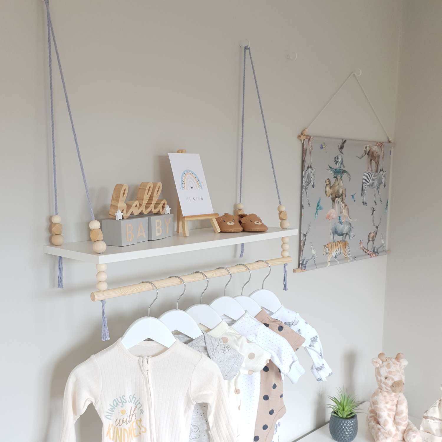 Nursery Shelf with Clothes Rail, White Shelf with Rail, Boy's Nursery, Baby Boy, Violet Blue Nursery, Kid's Shelf, Swing Rope Shelf, Hanging Shelf, Nordic Style Hanging Shelf, Swing Shelf, Baby Clothes Rail, Boho Nursery Decor, Nursery White Shelf, Bedroom Shelf, 60cm White Nursery Shelf with Clothes Rail, White Shelf with Rail, Boy's Nursery, Baby Boy, Violet Blue Nursery, Kid's Shelf, Swing Rope Shelf, Hanging Shelf, Nordic Style Hanging Shelf, Swing Shelf, Baby Clothes Rail, Boho Nursery Decor, Nursery White Shelf, Bedroom Shelf, 60cm White
