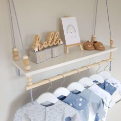 Nursery Shelf with Clothes Rail, White Shelf with Rail, Boy's Nursery, Baby Boy, Violet Blue Nursery, Kid's Shelf, Swing Rope Shelf, Hanging Shelf, Nordic Style Hanging Shelf, Swing Shelf, Baby Clothes Rail, Boho Nursery Decor, Nursery White Shelf, Bedroom Shelf, 60cm White 2 Nursery Shelf with Clothes Rail, White Shelf with Rail, Boy's Nursery, Baby Boy, Violet Blue Nursery, Kid's Shelf, Swing Rope Shelf, Hanging Shelf, Nordic Style Hanging Shelf, Swing Shelf, Baby Clothes Rail, Boho Nursery Decor, Nursery White Shelf, Bedroom Shelf, 60cm White 2