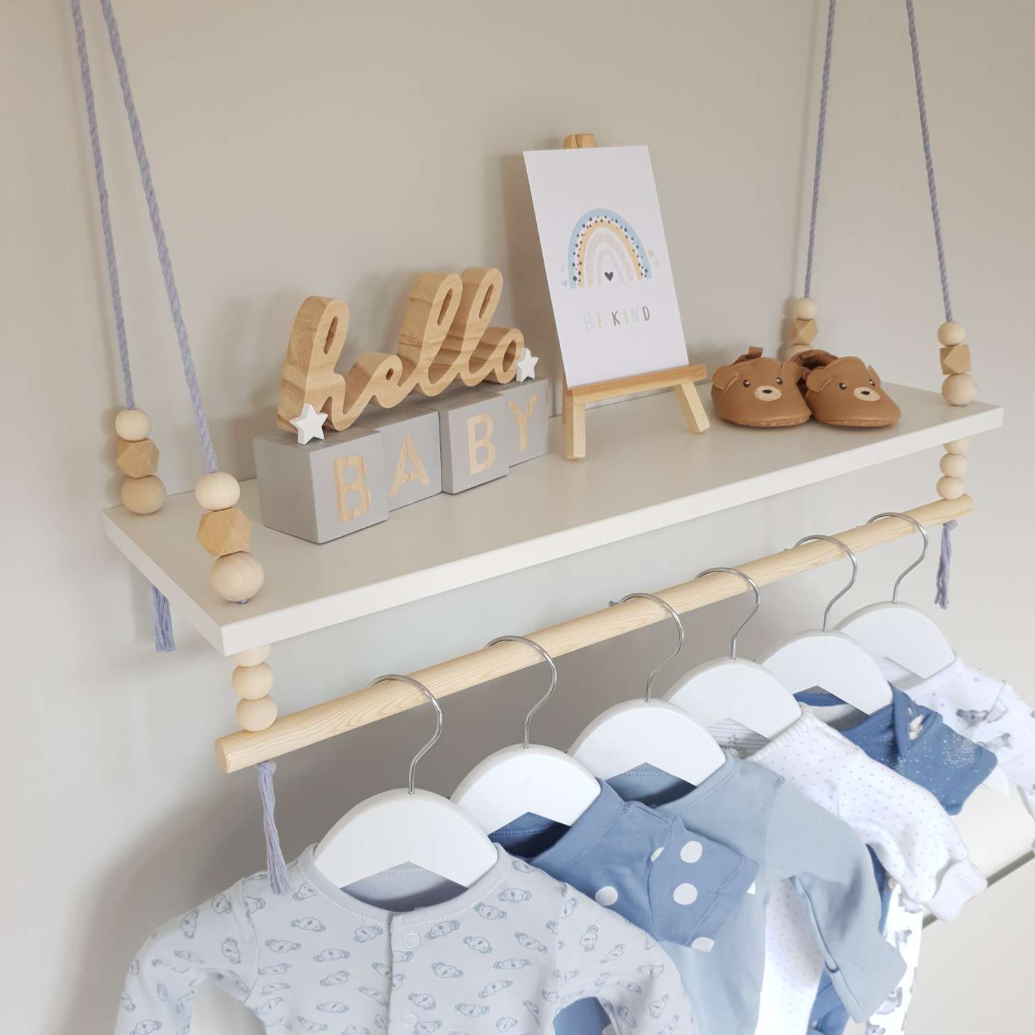Nursery Shelf with Clothes Rail, White Shelf with Rail, Boy's Nursery, Baby Boy, Violet Blue Nursery, Kid's Shelf, Swing Rope Shelf, Hanging Shelf, Nordic Style Hanging Shelf, Swing Shelf, Baby Clothes Rail, Boho Nursery Decor, Nursery White Shelf, Bedroom Shelf, 60cm White Nursery Shelf with Clothes Rail, White Shelf with Rail, Boy's Nursery, Baby Boy, Violet Blue Nursery, Kid's Shelf, Swing Rope Shelf, Hanging Shelf, Nordic Style Hanging Shelf, Swing Shelf, Baby Clothes Rail, Boho Nursery Decor, Nursery White Shelf, Bedroom Shelf, 60cm White
