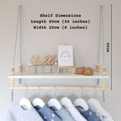 Nursery Shelf with Clothes Rail, White Shelf with Rail, Boy's Nursery, Baby Boy, Violet Blue Nursery, Kid's Shelf, Swing Rope Shelf, Hanging Shelf, Nordic Style Hanging Shelf, Swing Shelf, Baby Clothes Rail, Boho Nursery Decor, Nursery White Shelf, Bedroom Shelf, 60cm White 3 Nursery Shelf with Clothes Rail, White Shelf with Rail, Boy's Nursery, Baby Boy, Violet Blue Nursery, Kid's Shelf, Swing Rope Shelf, Hanging Shelf, Nordic Style Hanging Shelf, Swing Shelf, Baby Clothes Rail, Boho Nursery Decor, Nursery White Shelf, Bedroom Shelf, 60cm White 3