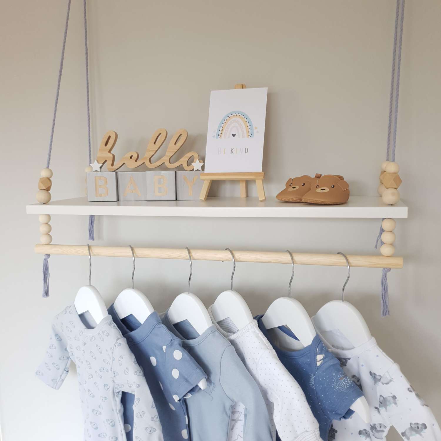 Nursery Shelf with Clothes Rail, White Shelf with Rail, Boy's Nursery, Baby Boy, Violet Blue Nursery, Kid's Shelf, Swing Rope Shelf, Hanging Shelf, Nordic Style Hanging Shelf, Swing Shelf, Baby Clothes Rail, Boho Nursery Decor, Nursery White Shelf, Bedroom Shelf, 60cm White Nursery Shelf with Clothes Rail, White Shelf with Rail, Boy's Nursery, Baby Boy, Violet Blue Nursery, Kid's Shelf, Swing Rope Shelf, Hanging Shelf, Nordic Style Hanging Shelf, Swing Shelf, Baby Clothes Rail, Boho Nursery Decor, Nursery White Shelf, Bedroom Shelf, 60cm White