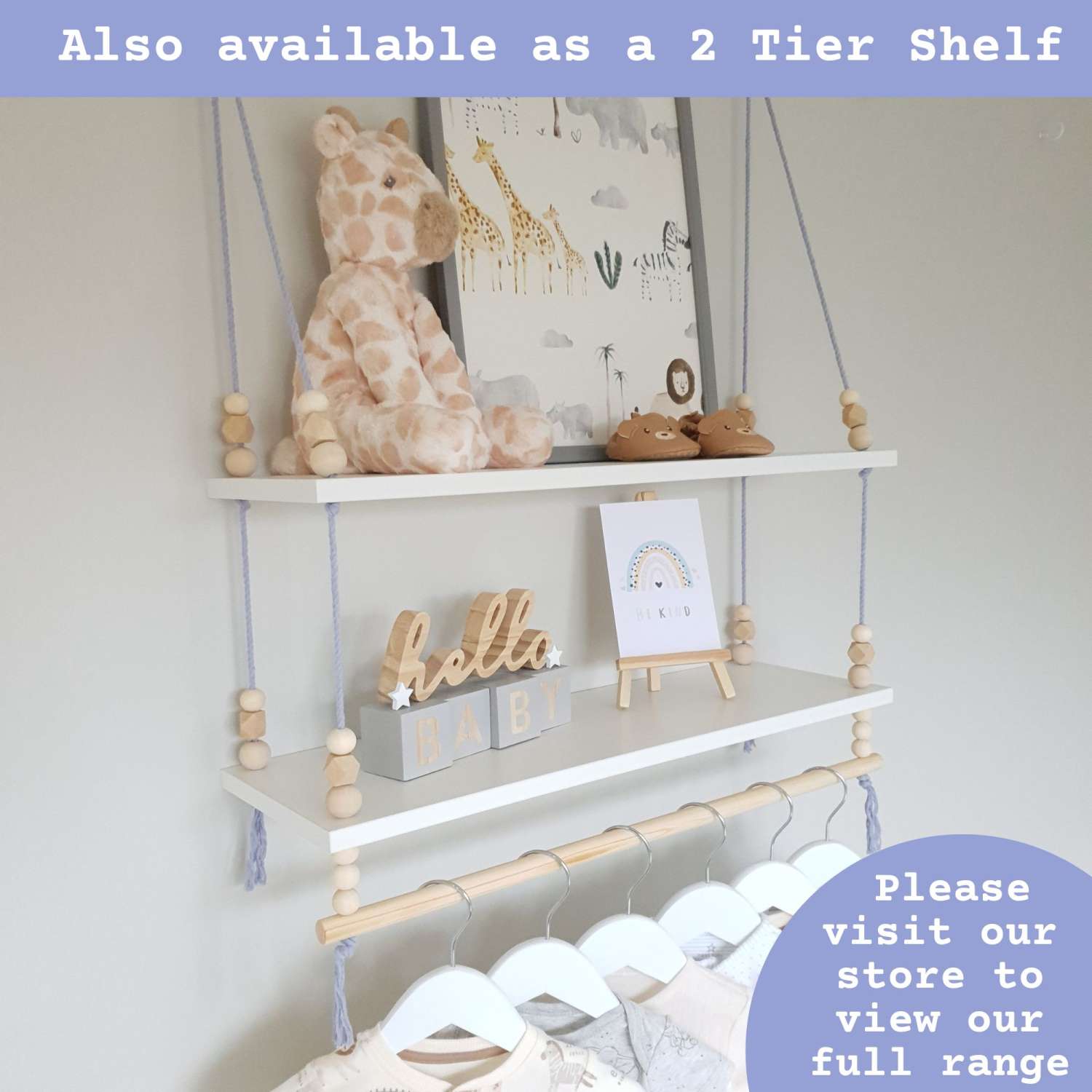 Nursery Shelf with Clothes Rail, White Shelf with Rail, Boy's Nursery, Baby Boy, Violet Blue Nursery, Kid's Shelf, Swing Rope Shelf, Hanging Shelf, Nordic Style Hanging Shelf, Swing Shelf, Baby Clothes Rail, Boho Nursery Decor, Nursery White Shelf, Bedroom Shelf, 60cm White Nursery Shelf with Clothes Rail, White Shelf with Rail, Boy's Nursery, Baby Boy, Violet Blue Nursery, Kid's Shelf, Swing Rope Shelf, Hanging Shelf, Nordic Style Hanging Shelf, Swing Shelf, Baby Clothes Rail, Boho Nursery Decor, Nursery White Shelf, Bedroom Shelf, 60cm White