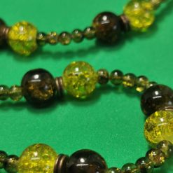 Lime green and olive glass bead necklace