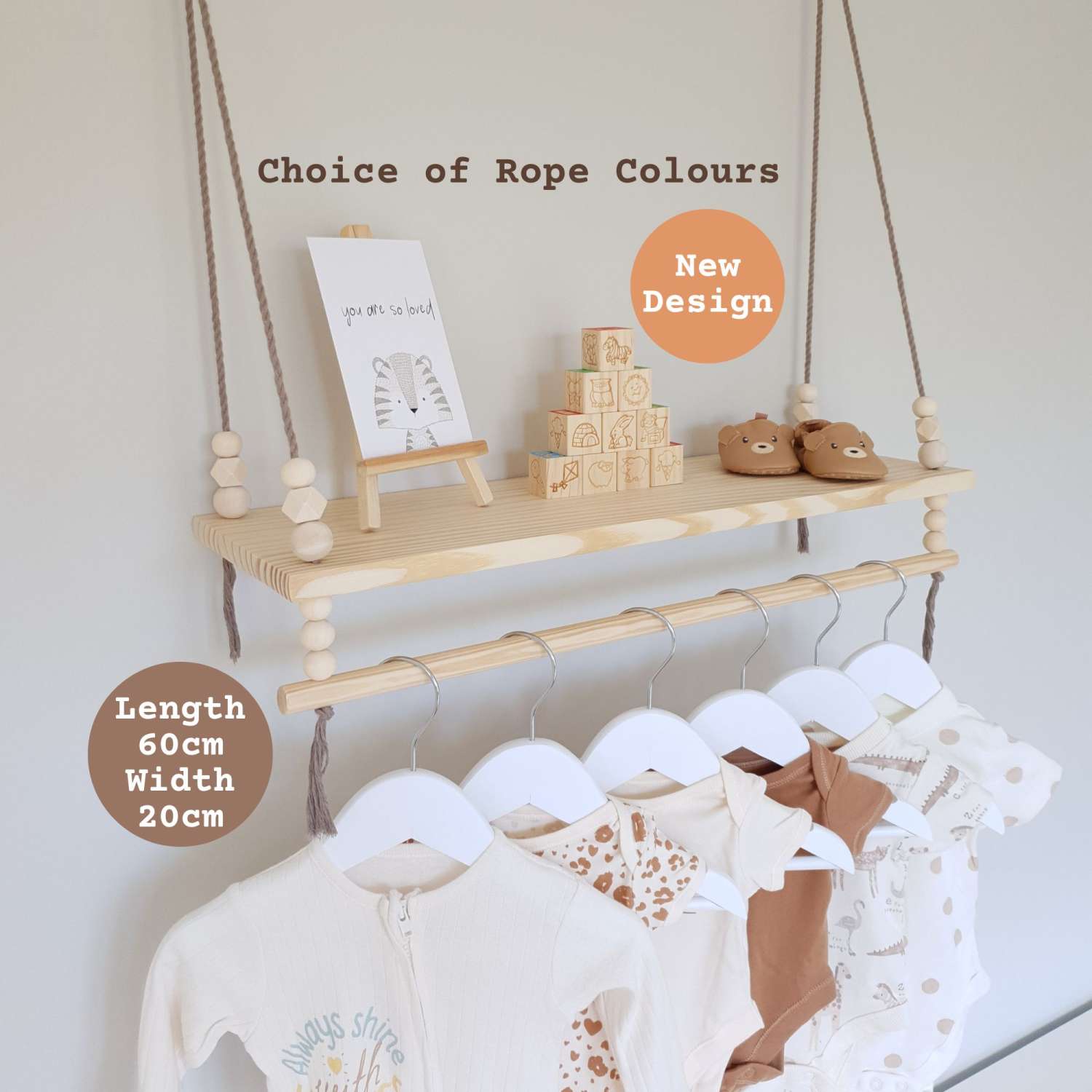 Nursery Shelf with Clothes Rail, Rope Shelf, Swing Shelf, Nordic Style Hanging Shelf, Wooden Shelf, Bedroom Shelf, Floating Shelf, Nursery Decor, Nursery Shelves with Hanging Rail, Pine Shelf Nursery Shelf with Clothes Rail, Rope Shelf, Swing Shelf, Nordic Style Hanging Shelf, Wooden Shelf, Bedroom Shelf, Floating Shelf, Nursery Decor, Nursery Shelves with Hanging Rail, Pine Shelf