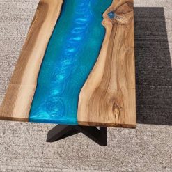 Custom made walnut live edge epoxy resin table 16