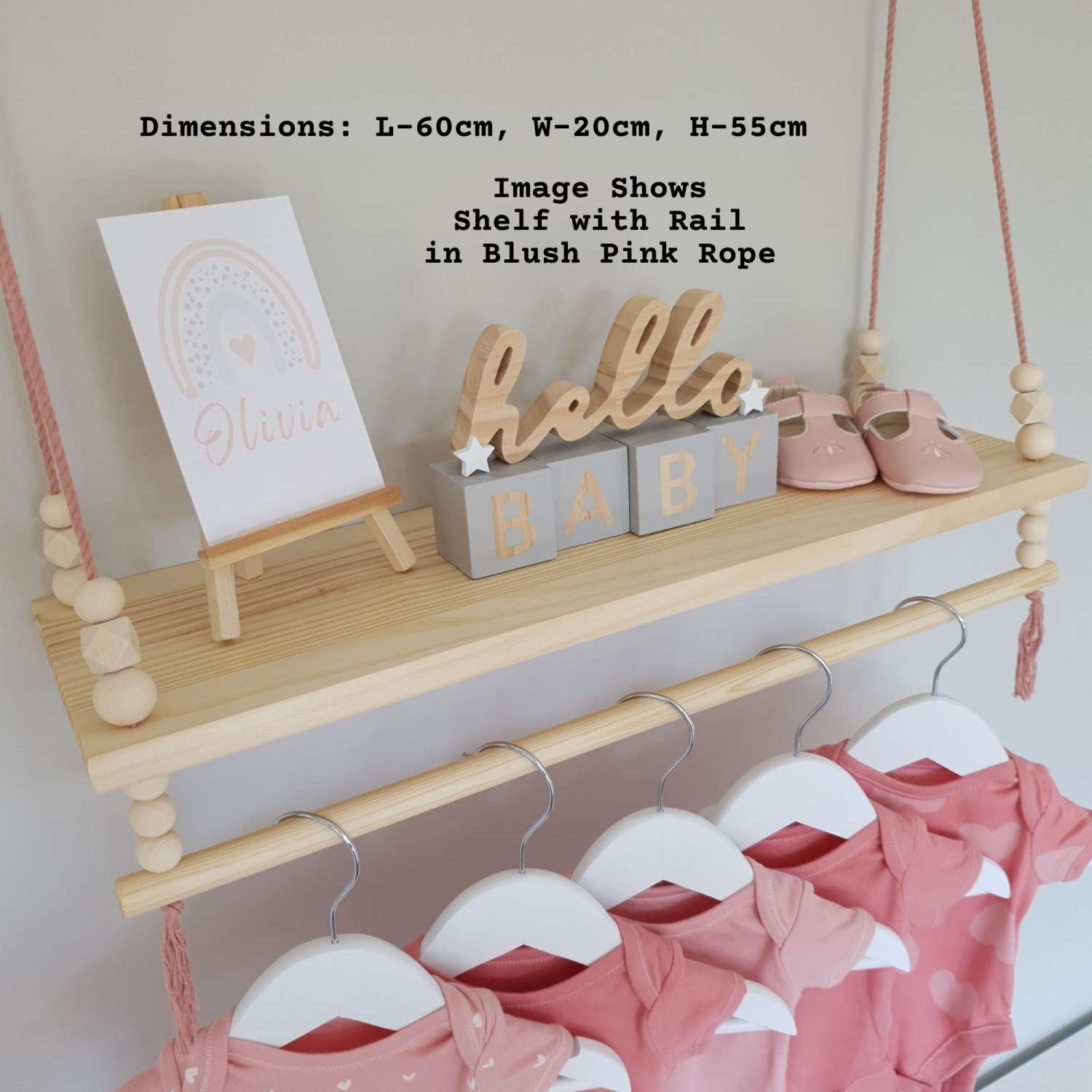 Nursery Shelf with Clothes Rail, Rope Shelf, Swing Shelf, Nordic Style Hanging Shelf, Wooden Shelf, Bedroom Shelf, Floating Shelf, Nursery Decor, Nursery Shelves with Hanging Rail, Pine Shelf Nursery Shelf with Clothes Rail, Rope Shelf, Swing Shelf, Nordic Style Hanging Shelf, Wooden Shelf, Bedroom Shelf, Floating Shelf, Nursery Decor, Nursery Shelves with Hanging Rail, Pine Shelf