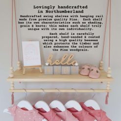 Nursery Shelf with Clothes Rail, Rope Shelf, Swing Shelf, Nordic Style Hanging Shelf, Wooden Shelf, Bedroom Shelf, Floating Shelf, Nursery Decor, Nursery Shelves with Hanging Rail, Pine Shelf 6