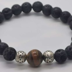 Mens lava stone and tigers eye bracelet