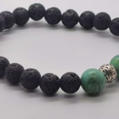 Mens lava stone and Turqouise elasticated bracelet
