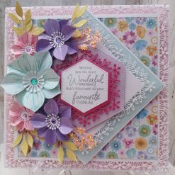Luxury Handmade Birthday - Pretty summer pastels, wonderful birthday with flower spray and lacey panels