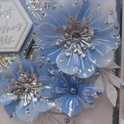 Luxury Handmade Birthday - Pretty Blue, white & silver 'Best Wishes' with diagonal hexagon panel & sprays of flowers 3 Luxury Handmade Birthday - Pretty Blue, white & silver 'Best Wishes' with diagonal hexagon panel & sprays of flowers 3