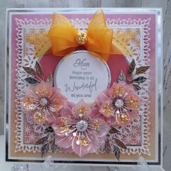 Luxury Handmade Birthday - Pink & Peach ombre effect 'Mum' Birthday card with sentiment & flower spray