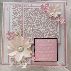 Luxury Handmade Wedding Card - Rose quartz, Opal & White 8x8" Wedding card with summer flowers